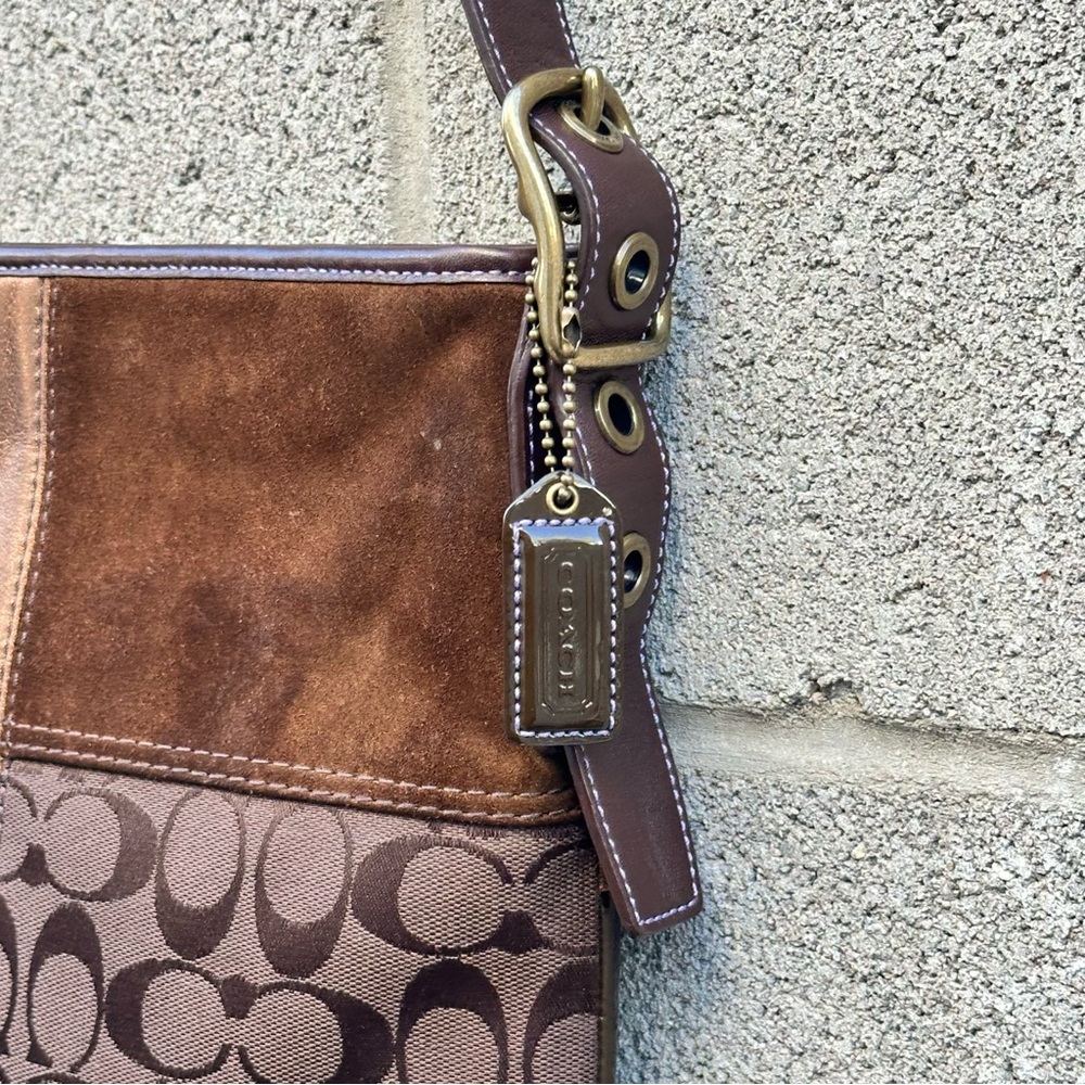 Coach Mixed Media Logo/Leather Patchwork Shoulder… - image 8